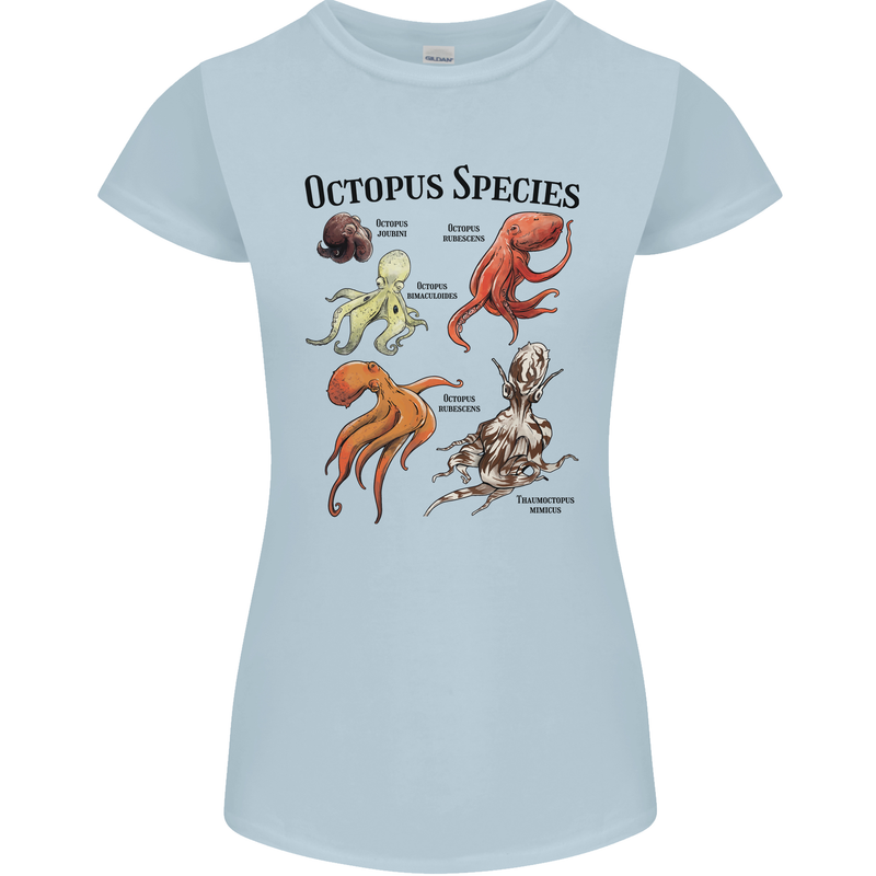 Octopus Species Sealife Scuba Diving Womens Petite Cut T-Shirt Light Blue