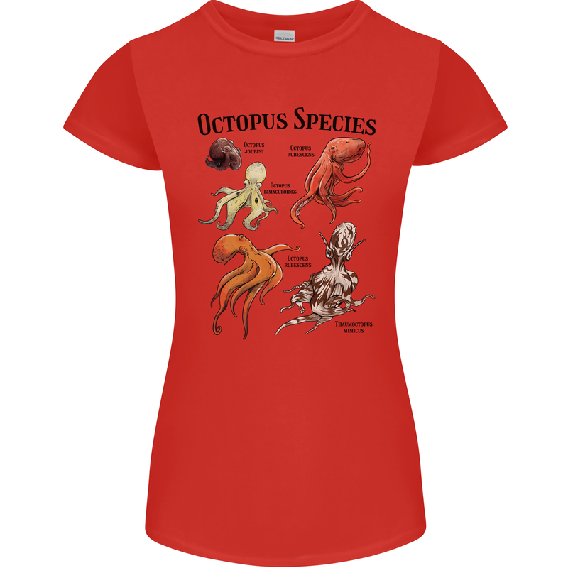 Octopus Species Sealife Scuba Diving Womens Petite Cut T-Shirt Red