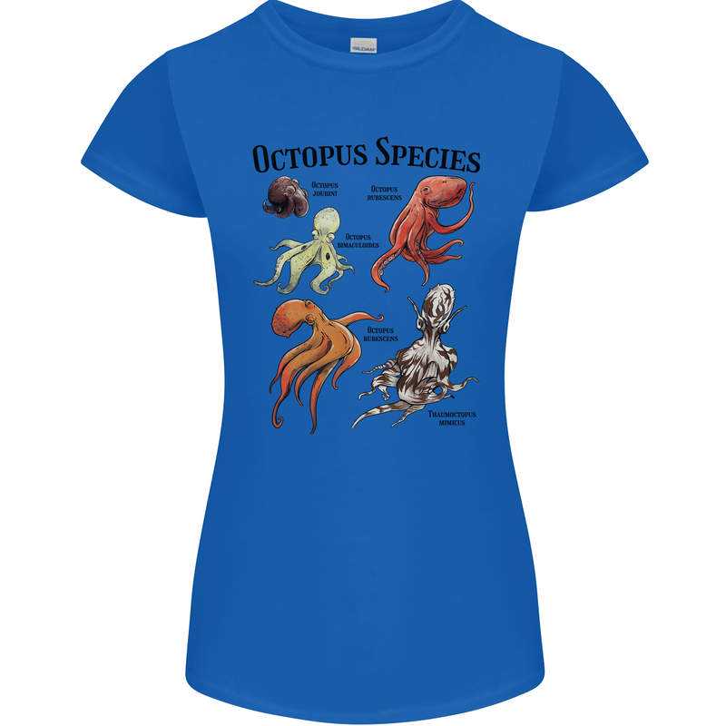 Octopus Species Sealife Scuba Diving Womens Petite Cut T-Shirt Royal Blue