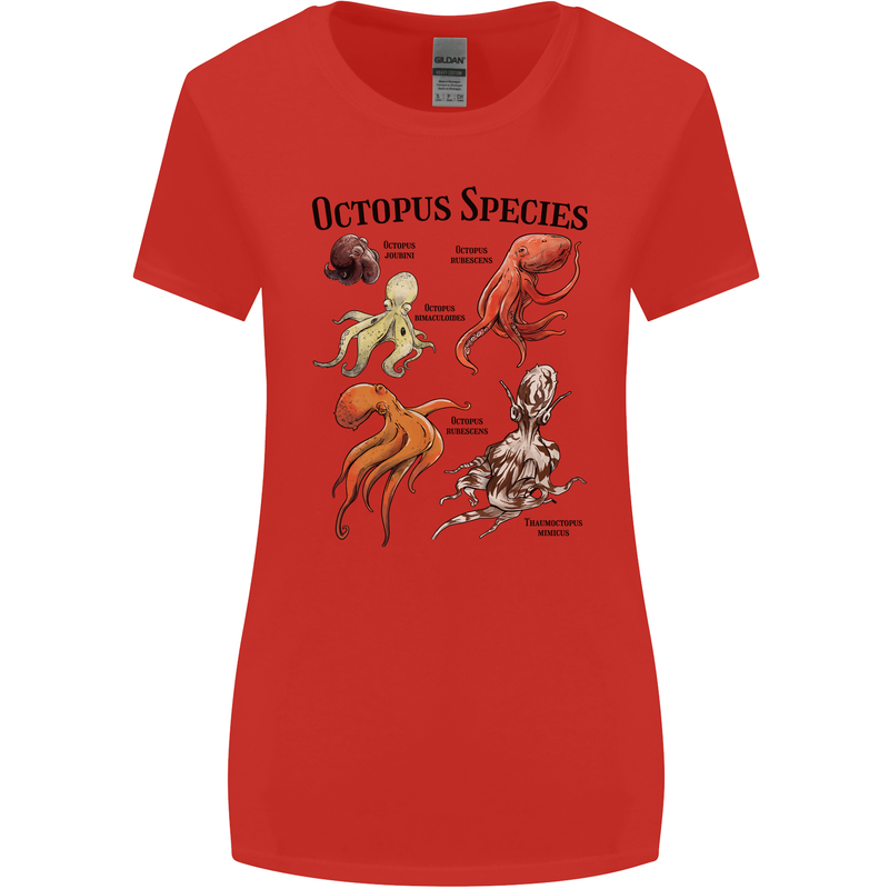 Octopus Species Sealife Scuba Diving Womens Wider Cut T-Shirt Red