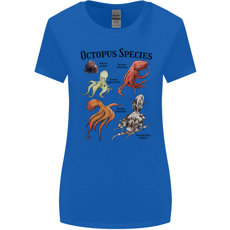 Octopus Species Sealife Scuba Diving Womens Wider Cut T-Shirt Royal Blue