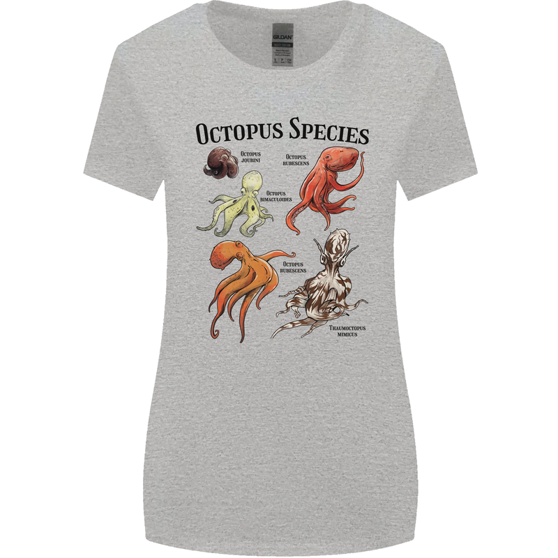 Octopus Species Sealife Scuba Diving Womens Wider Cut T-Shirt Sports Grey