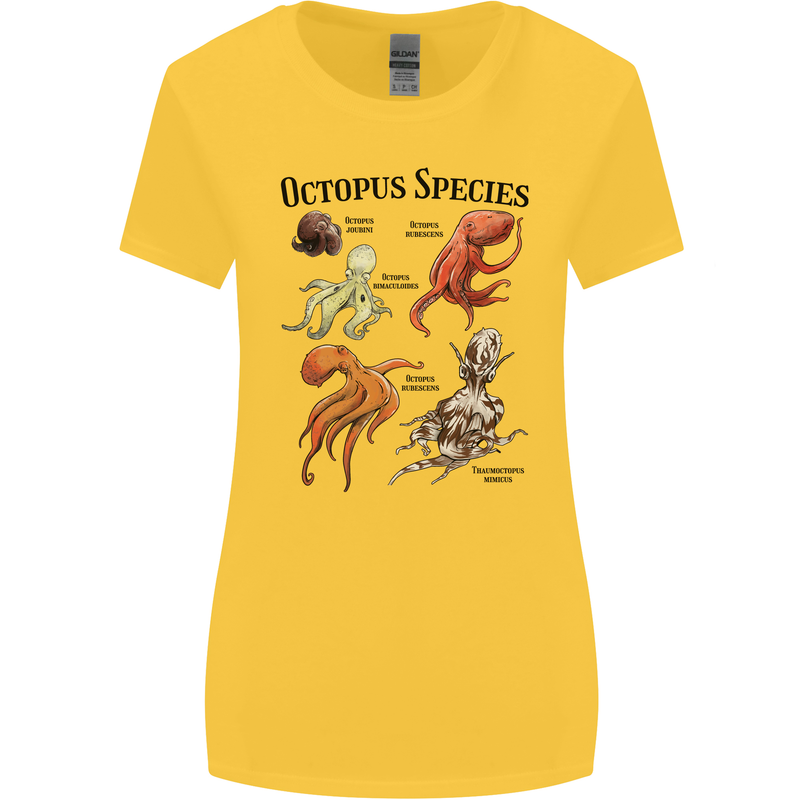 Octopus Species Sealife Scuba Diving Womens Wider Cut T-Shirt Yellow
