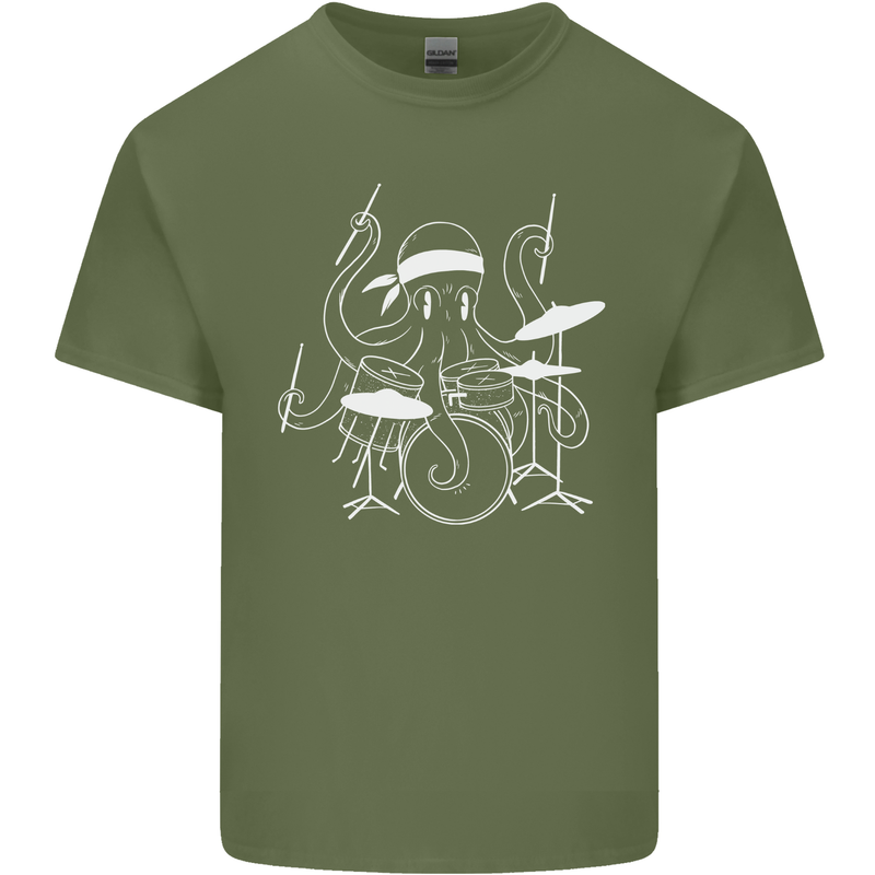 Octoput Drummer Rock Band Drumming Drum Mens Cotton T-Shirt Tee Top Military Green