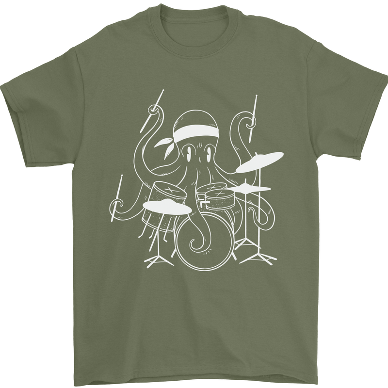 Octoput Drummer Rock Band Drumming Drum Mens T-Shirt 100% Cotton Military Green