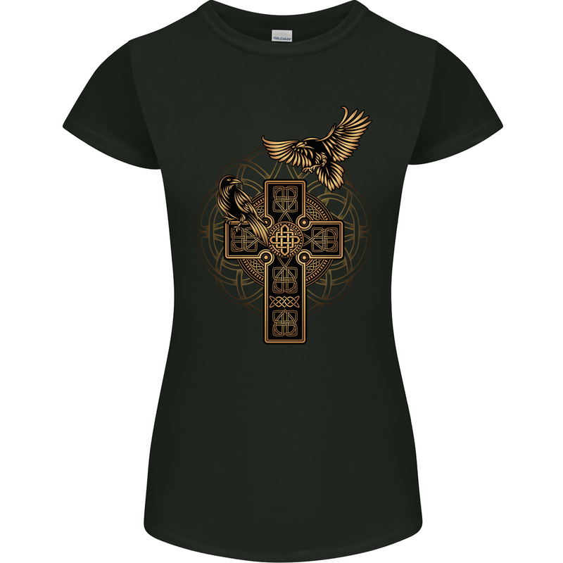 Odin Celtic Raven Viking Thor Ragnar Norse Womens Petite Cut T-Shirt Black