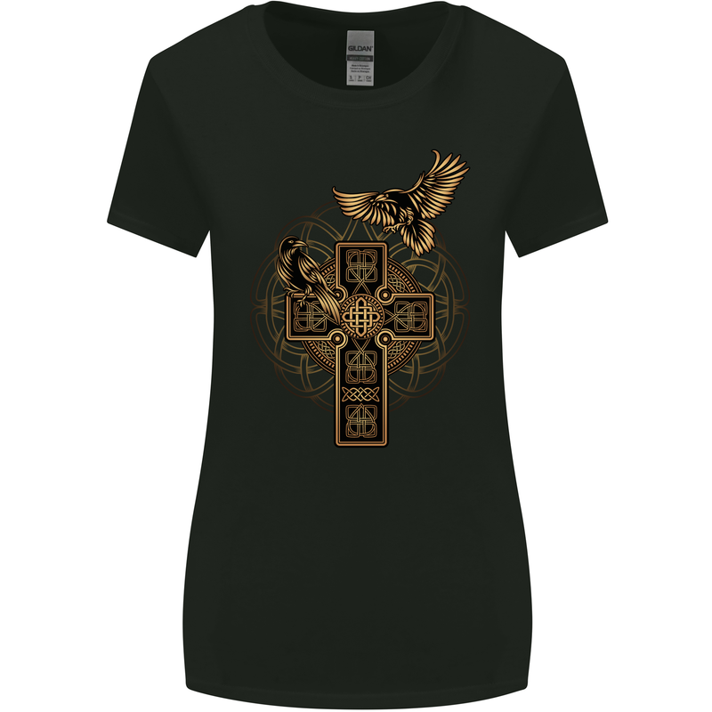 Odin Celtic Raven Viking Thor Ragnar Norse Womens Wider Cut T-Shirt Black