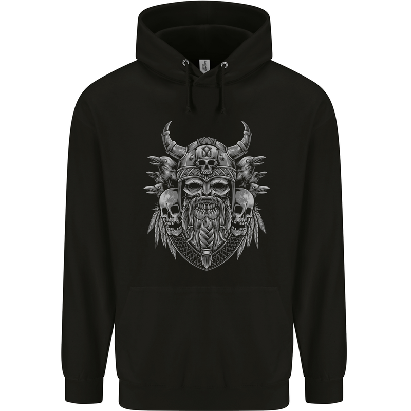 Odin Norse God With Skulls and Crows Viking Childrens Kids Hoodie Black