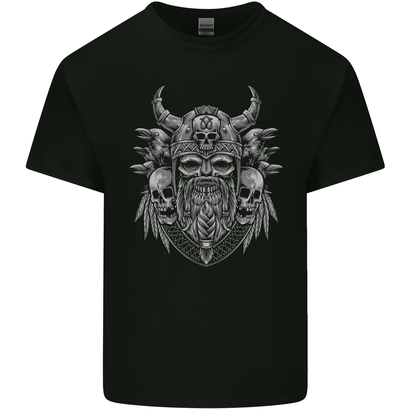 Odin Norse God With Skulls and Crows Viking Kids T-Shirt Childrens Black