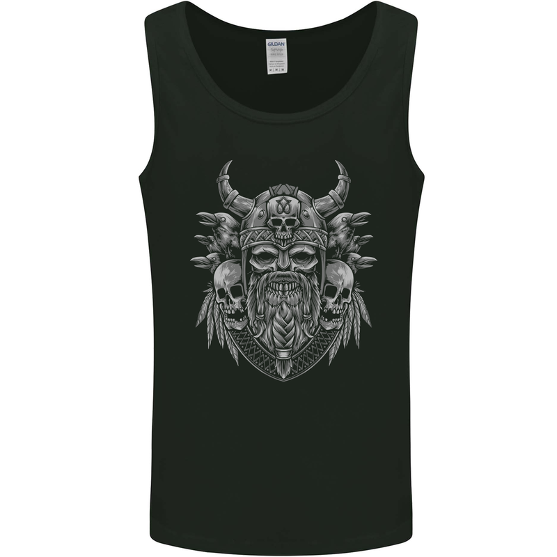 Odin Norse God With Skulls and Crows Viking Mens Vest Tank Top Black