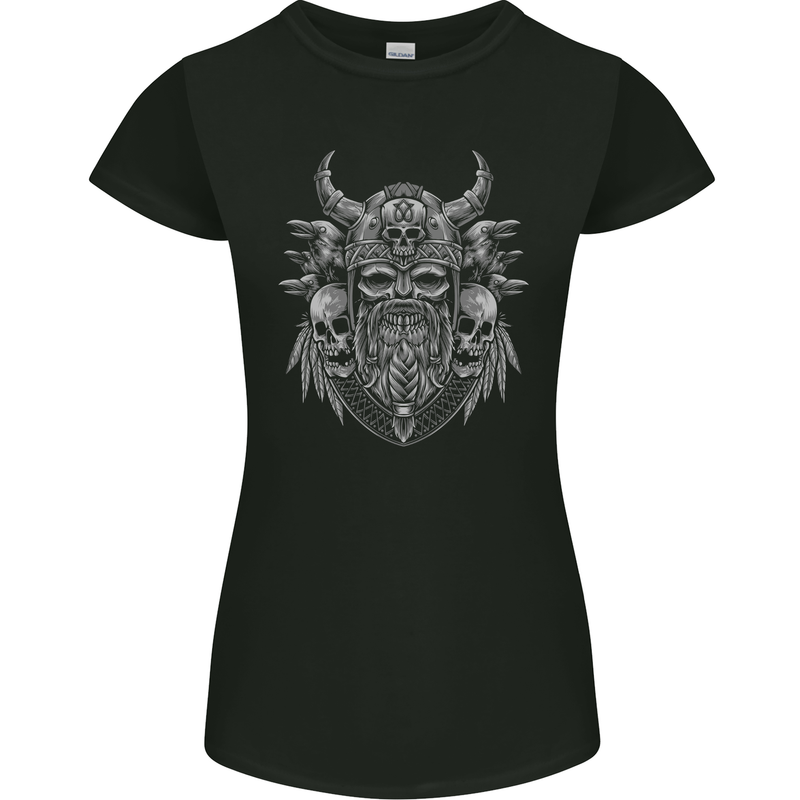 Odin Norse God With Skulls and Crows Viking Womens Petite Cut T-Shirt Black