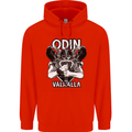 Odin Valhalla Viking Warrior Mens 80% Cotton Hoodie Bright Red