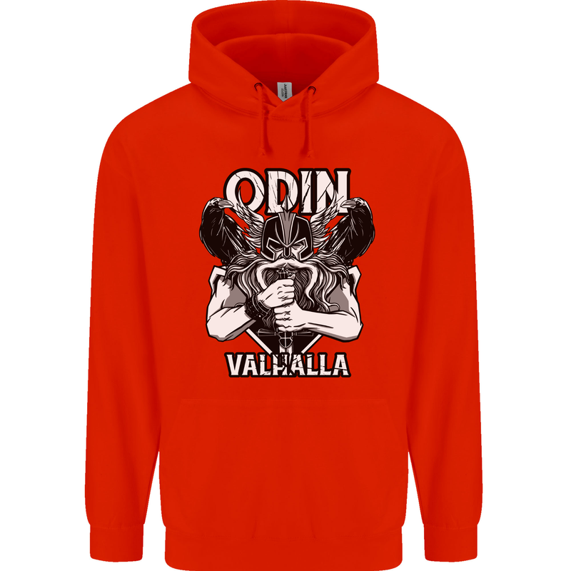 Odin Valhalla Viking Warrior Mens 80% Cotton Hoodie Bright Red