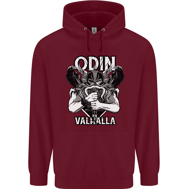 Odin Valhalla Viking Warrior Mens 80% Cotton Hoodie Maroon