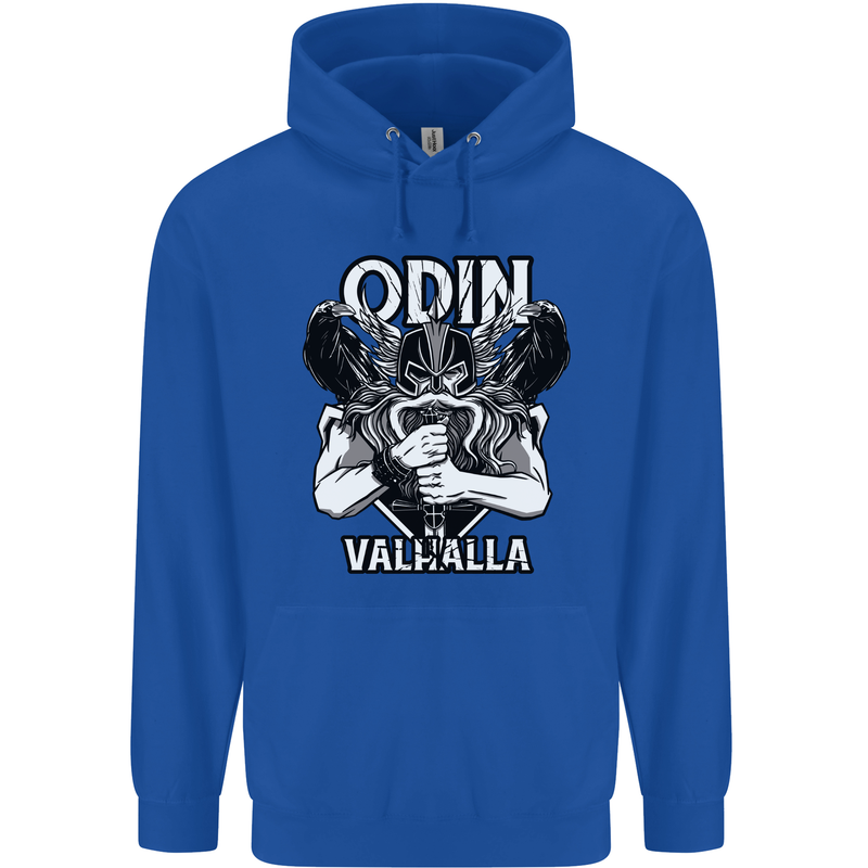 Odin Valhalla Viking Warrior Mens 80% Cotton Hoodie Royal Blue