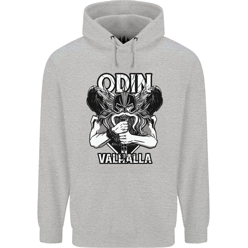 Odin Valhalla Viking Warrior Mens 80% Cotton Hoodie Sports Grey