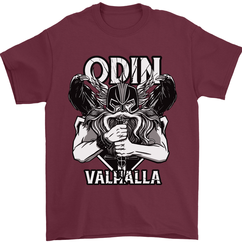 Odin Valhalla Viking Warrior Mens T-Shirt 100% Cotton Maroon