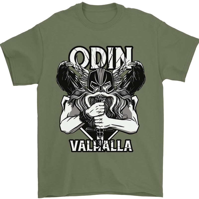 Odin Valhalla Viking Warrior Mens T-Shirt 100% Cotton Military Green