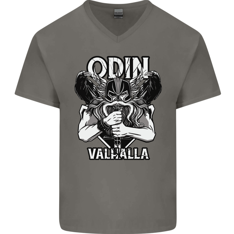 Odin Valhalla Viking Warrior Mens V-Neck Cotton T-Shirt Charcoal