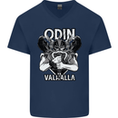Odin Valhalla Viking Warrior Mens V-Neck Cotton T-Shirt Navy Blue
