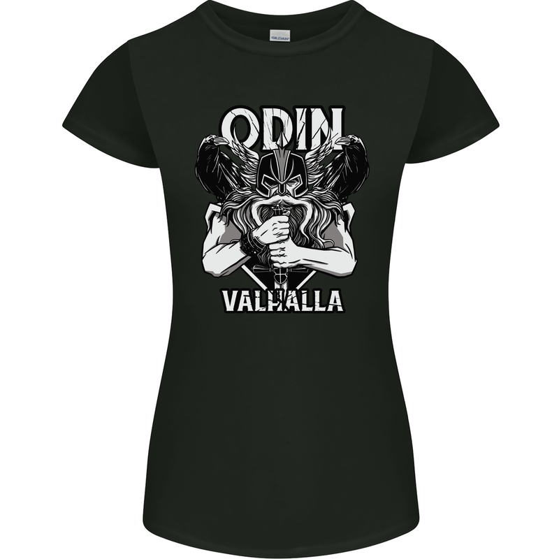 Odin Valhalla Viking Warrior Womens Petite Cut T-Shirt Black