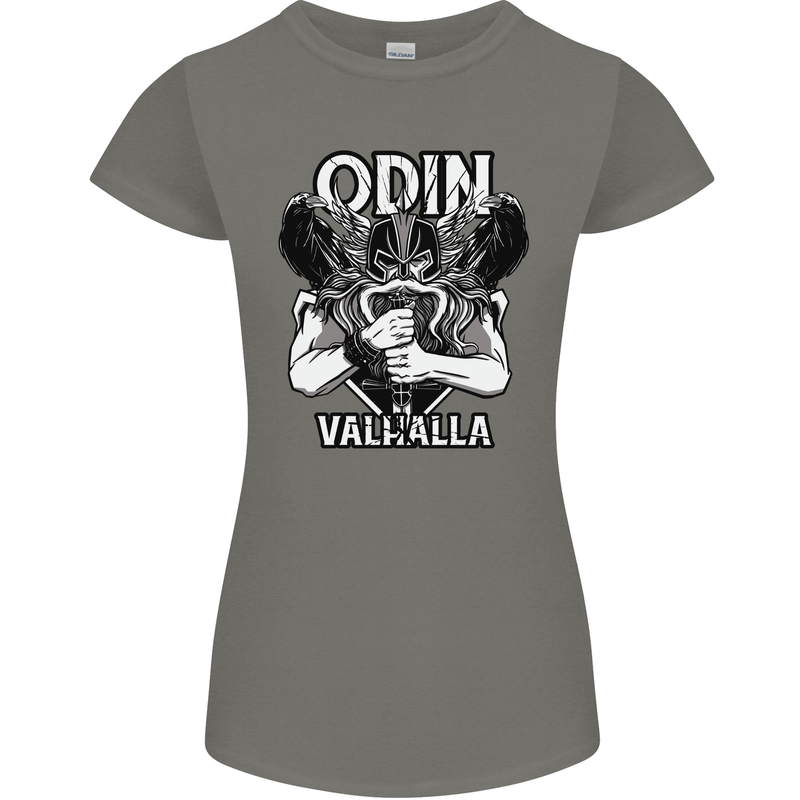 Odin Valhalla Viking Warrior Womens Petite Cut T-Shirt Charcoal