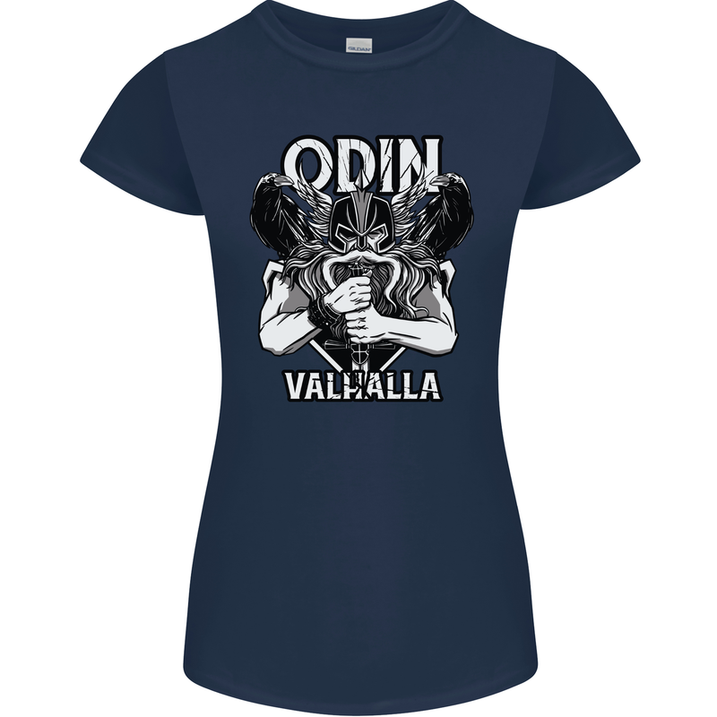 Odin Valhalla Viking Warrior Womens Petite Cut T-Shirt Navy Blue
