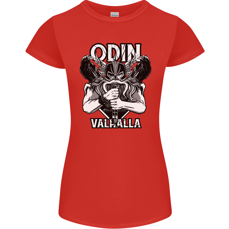 Odin Valhalla Viking Warrior Womens Petite Cut T-Shirt Red