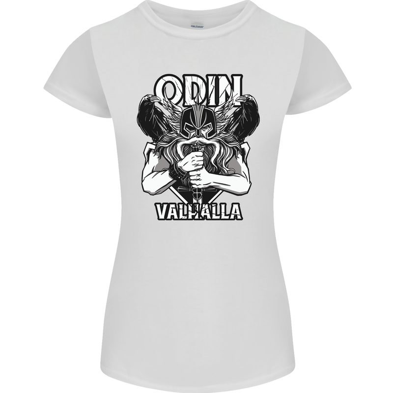 Odin Valhalla Viking Warrior Womens Petite Cut T-Shirt White