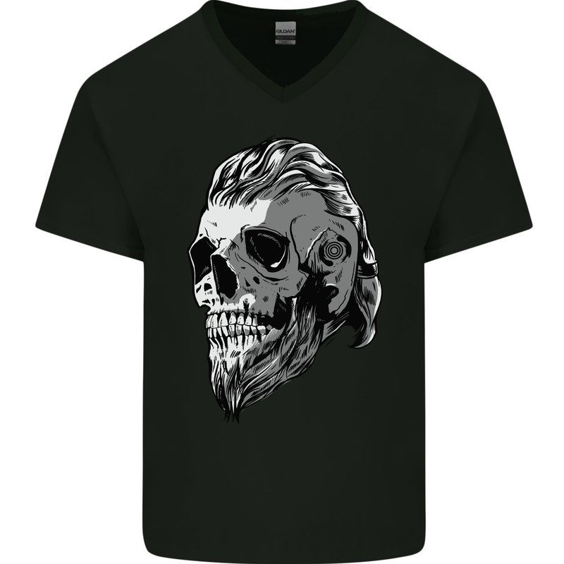Odin Viking Skull Skull Mens V-Neck Cotton T-Shirt Black