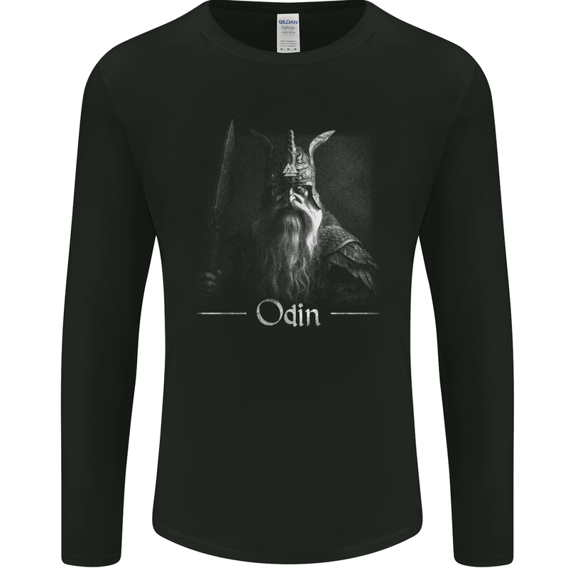 Odin With Valknut Symbol Viking Norse Warrior Mens Long Sleeve T-Shirt Black