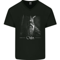 Odin With Valknut Symbol Viking Norse Warrior Mens V-Neck Cotton T-Shirt Black