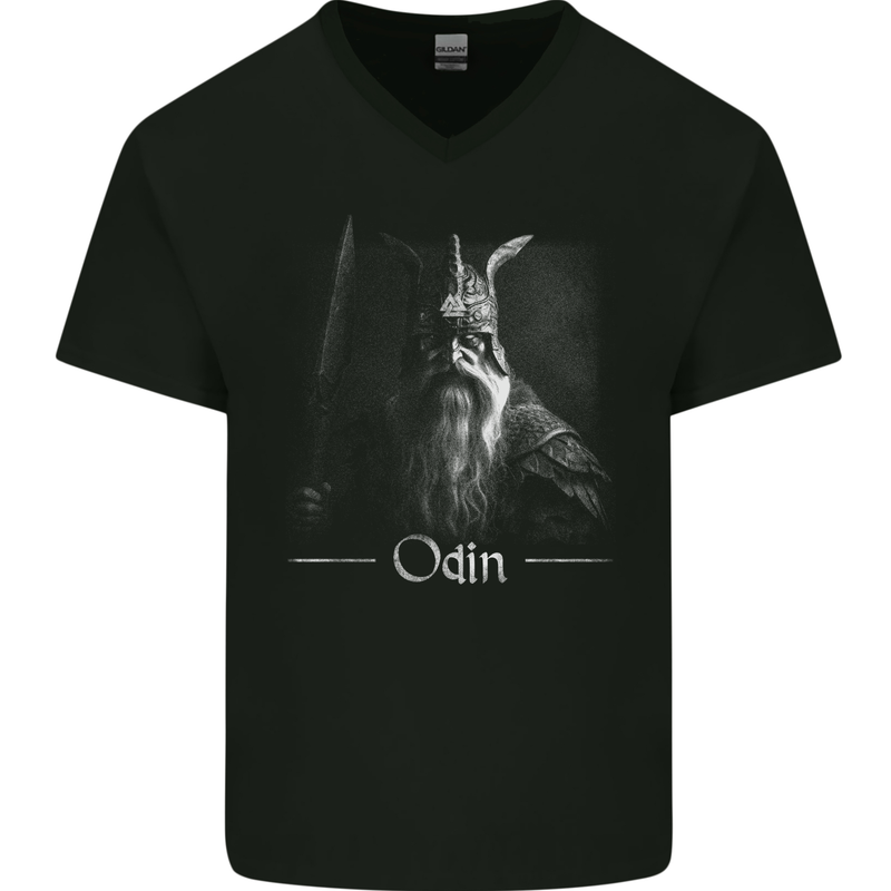 Odin With Valknut Symbol Viking Norse Warrior Mens V-Neck Cotton T-Shirt Black