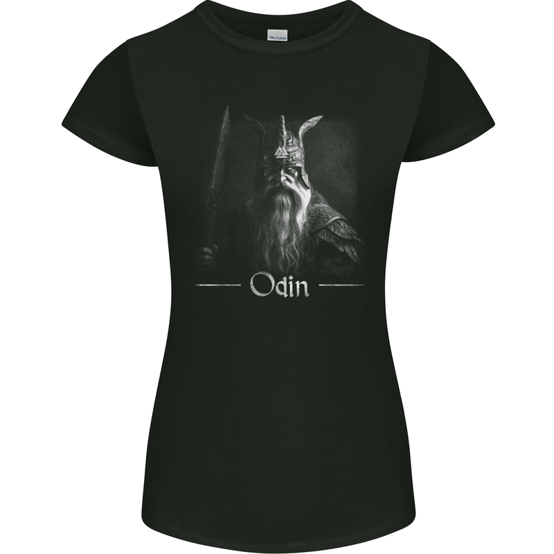 Odin With Valknut Symbol Viking Norse Warrior Womens Petite Cut T-Shirt Black