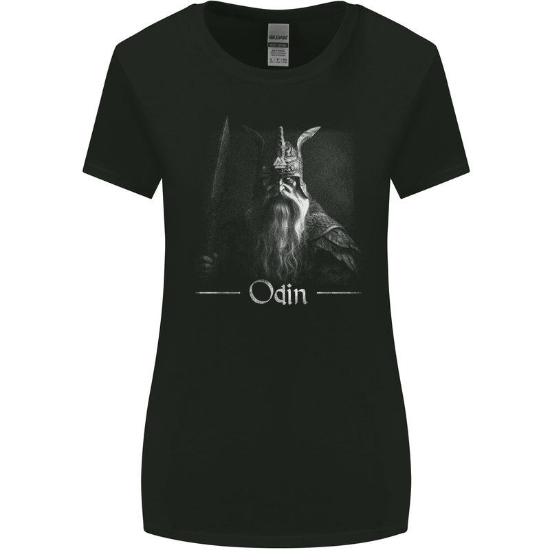 Odin With Valknut Symbol Viking Norse Warrior Womens Wider Cut T-Shirt Black