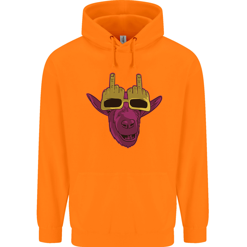 Offensive Goat With Finger Flip Glasses Childrens Kids Hoodie Orange