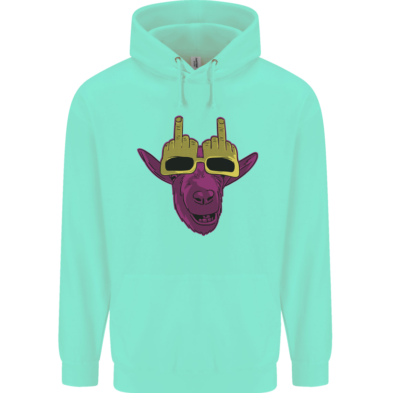 Offensive Goat With Finger Flip Glasses Childrens Kids Hoodie Peppermint