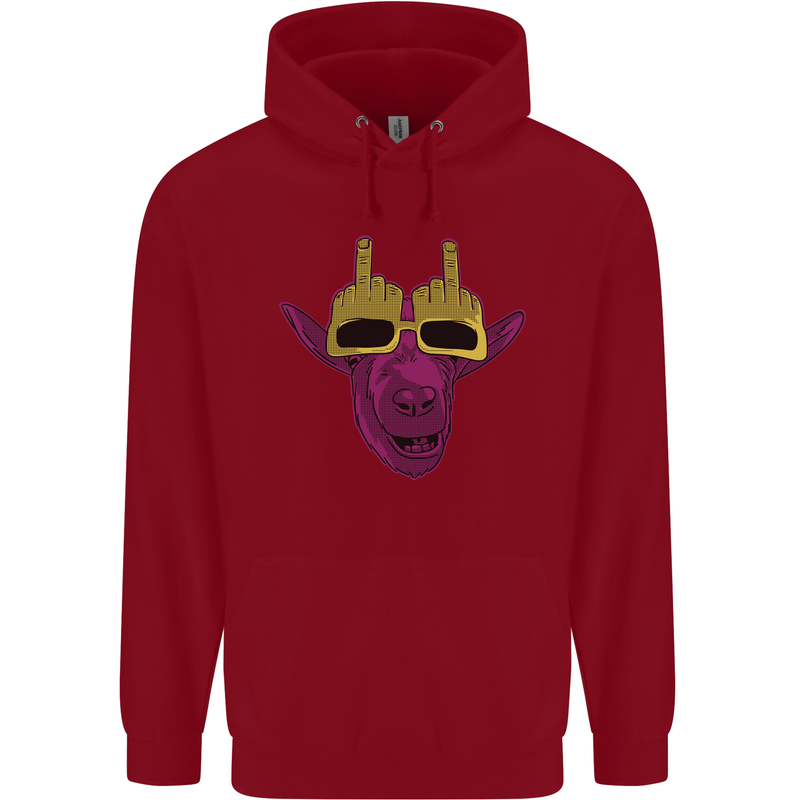 Offensive Goat With Finger Flip Glasses Childrens Kids Hoodie Red