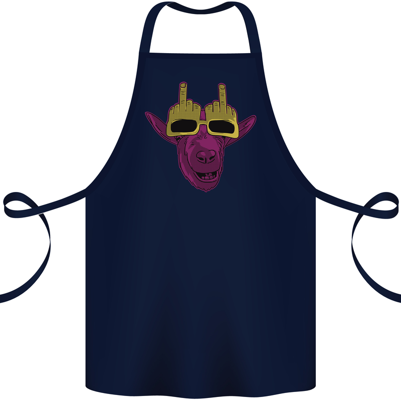 Offensive Goat With Finger Flip Glasses Cotton Apron 100% Organic Navy Blue