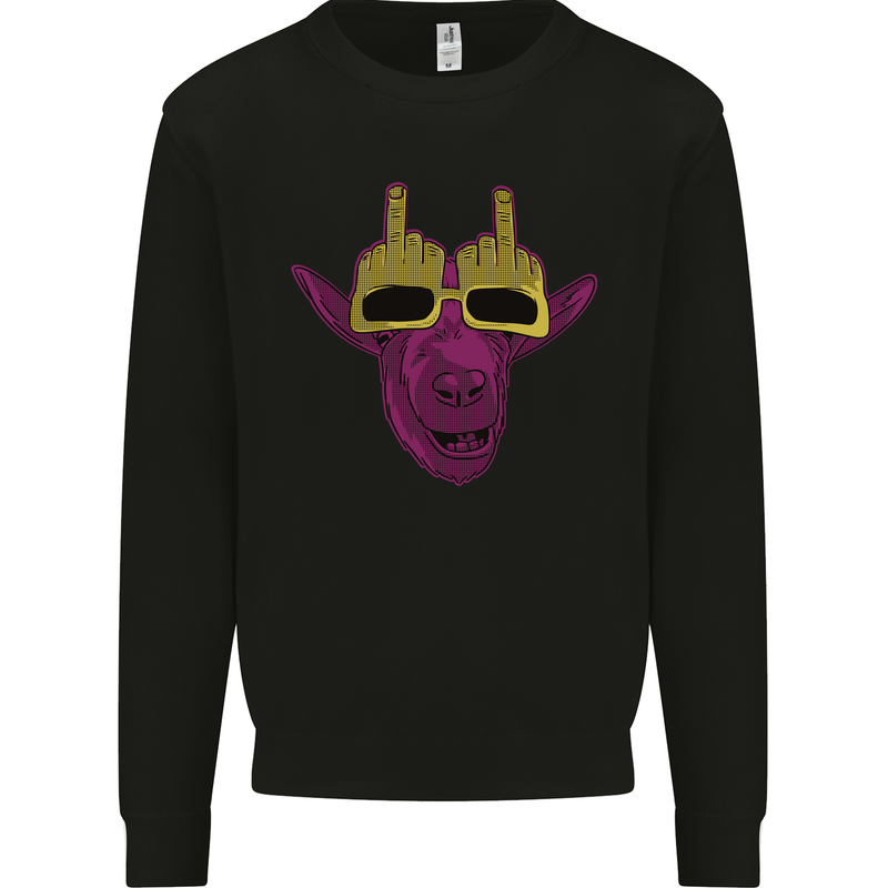 Offensive Goat With Finger Flip Glasses Kids Sweatshirt Jumper Black