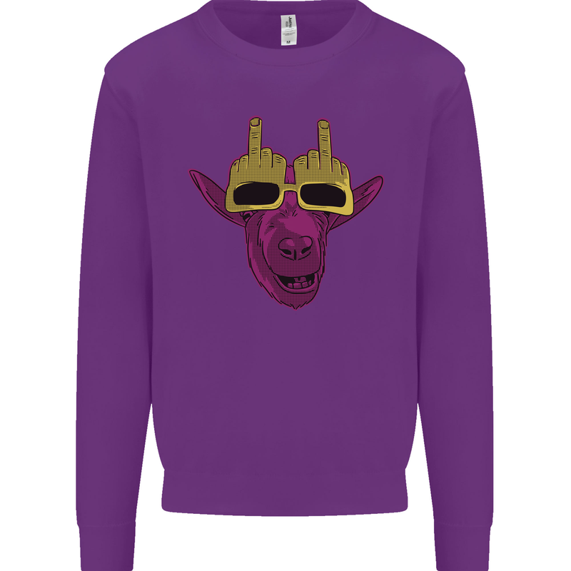 Offensive Goat With Finger Flip Glasses Kids Sweatshirt Jumper Purple