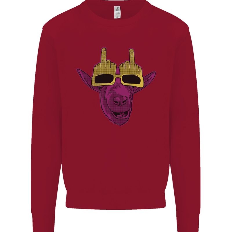Offensive Goat With Finger Flip Glasses Kids Sweatshirt Jumper Red