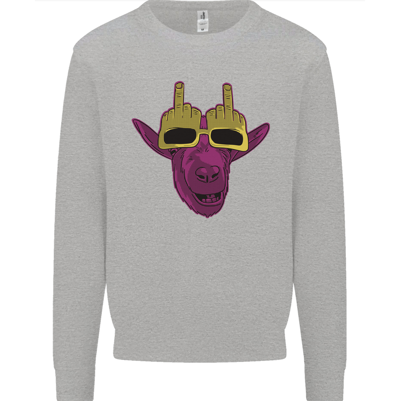 Offensive Goat With Finger Flip Glasses Kids Sweatshirt Jumper Sports Grey