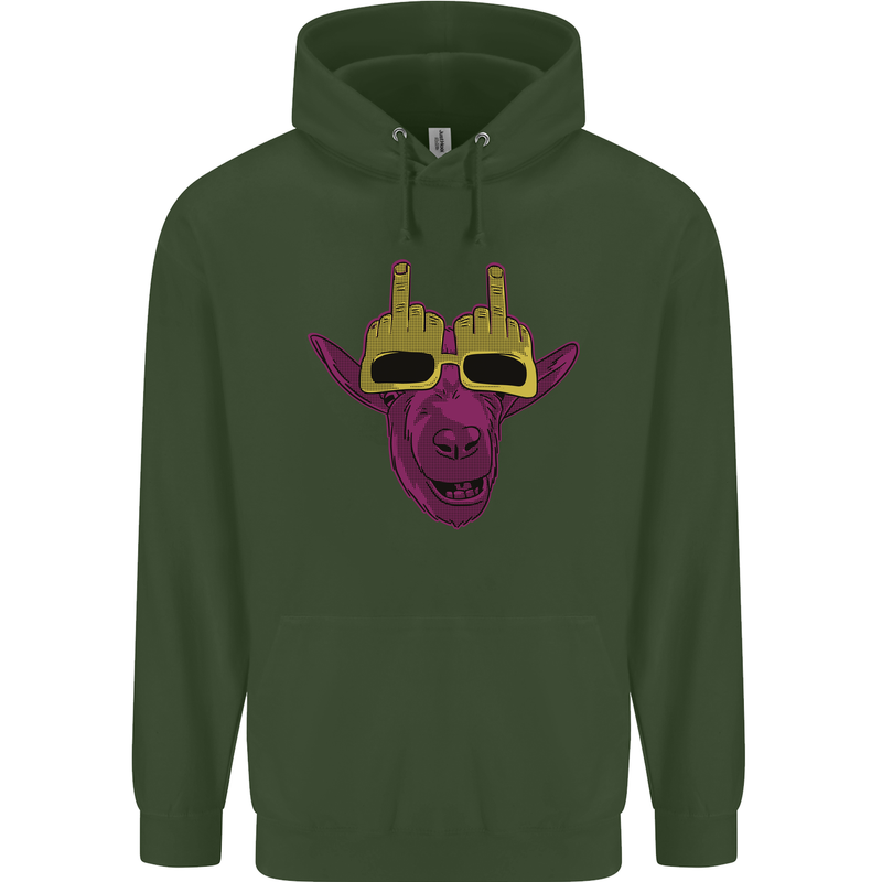 Offensive Goat With Finger Flip Glasses Mens 80% Cotton Hoodie Forest Green