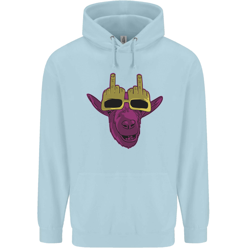 Offensive Goat With Finger Flip Glasses Mens 80% Cotton Hoodie Light Blue