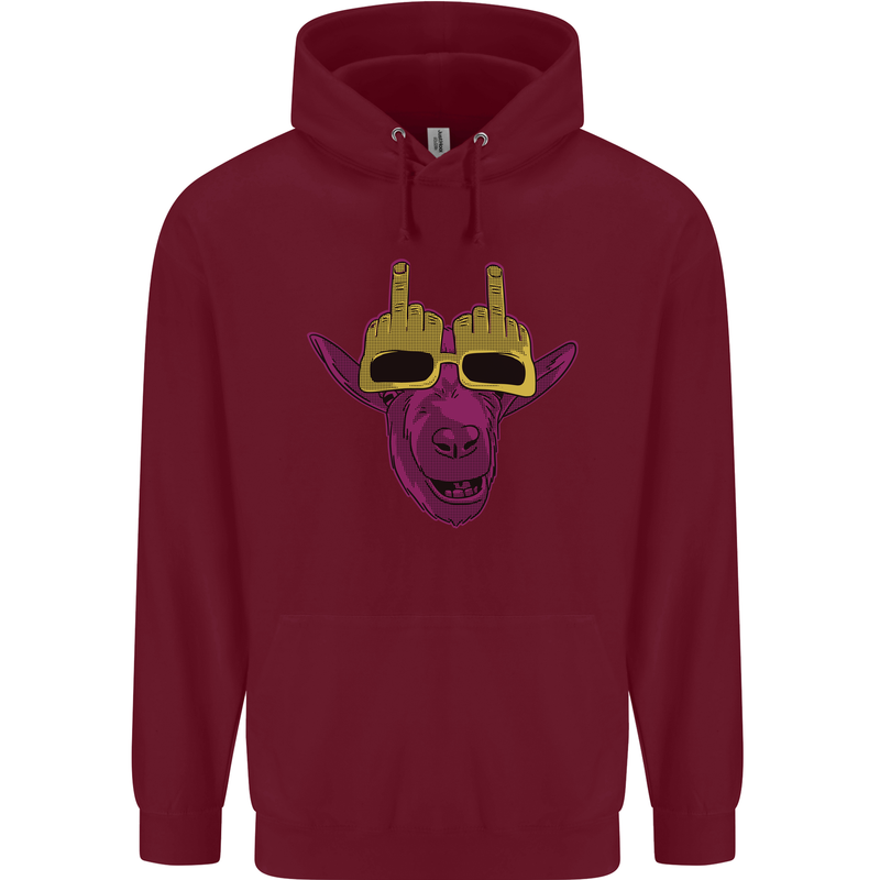 Offensive Goat With Finger Flip Glasses Mens 80% Cotton Hoodie Maroon