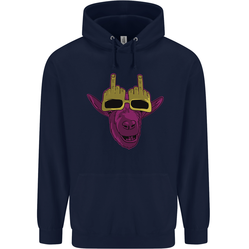 Offensive Goat With Finger Flip Glasses Mens 80% Cotton Hoodie Navy Blue