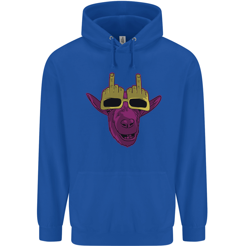 Offensive Goat With Finger Flip Glasses Mens 80% Cotton Hoodie Royal Blue