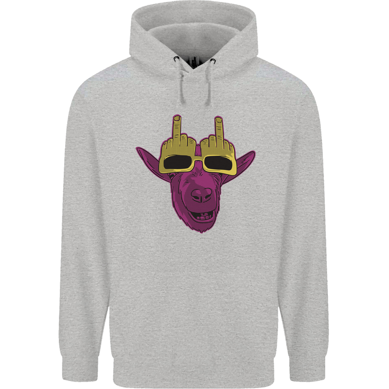 Offensive Goat With Finger Flip Glasses Mens 80% Cotton Hoodie Sports Grey