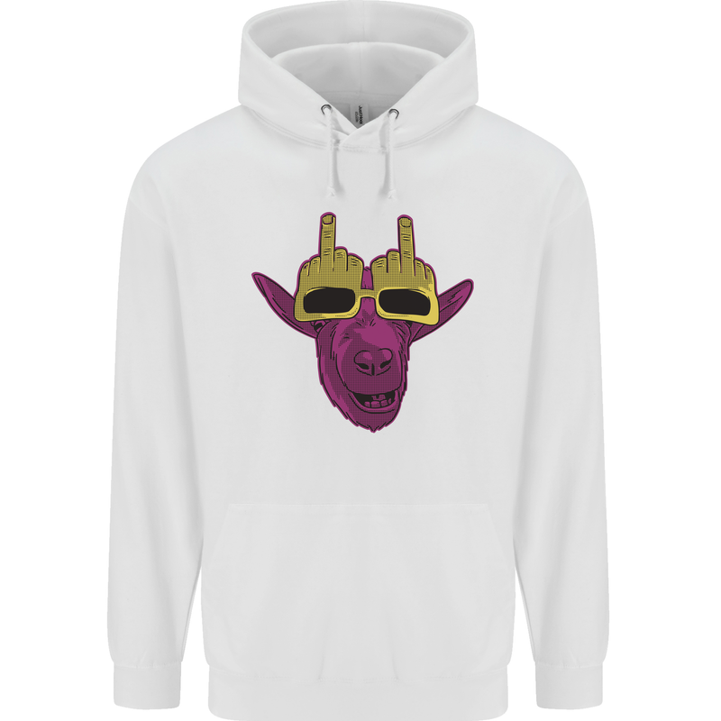 Offensive Goat With Finger Flip Glasses Mens 80% Cotton Hoodie White